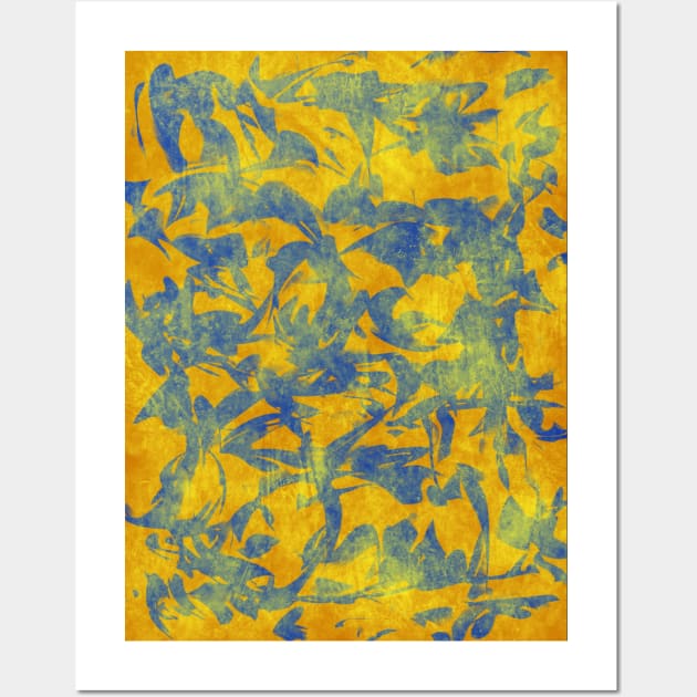 Abstract Blue on Orange and Yellow Wall Art by Klssaginaw